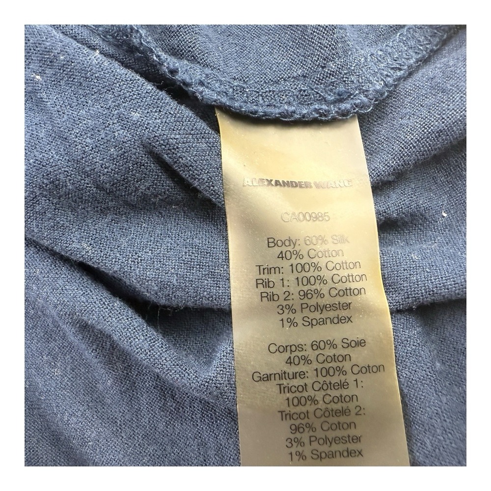 T Alexander Wang Blue Silk Cotton Short Sleeve T-Shirt Men's Size Large - Picture 5 of 6